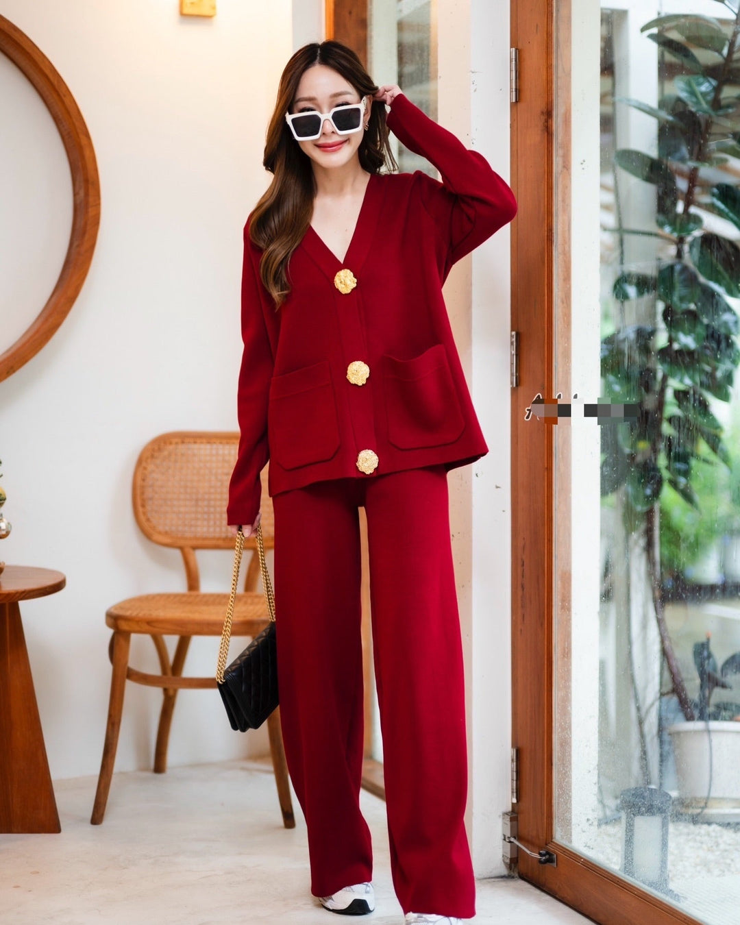 Ensemble pull en mélange de laine et pantalon à jambes larges