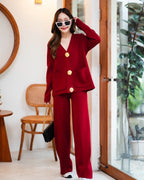 Ensemble pull en mélange de laine et pantalon à jambes larges