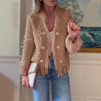 Cardigan à franges pour femmes en maille