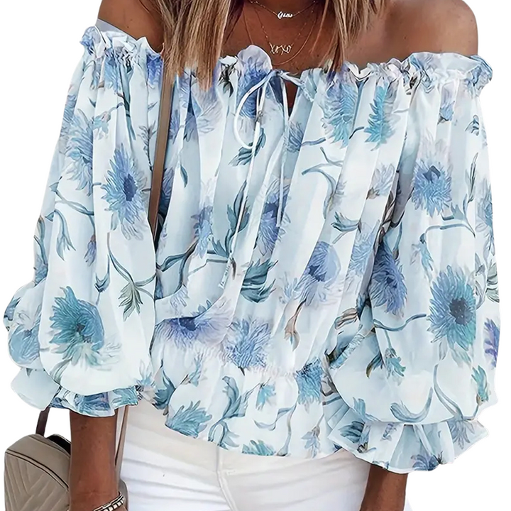 Blouse Carmen fleurie à épaules dénudées avec manches bouffantes