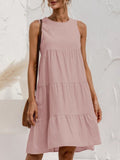 Robe Courte Trapèze Plissée Sans Manches
