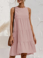 Robe Courte Trapèze Plissée Sans Manches