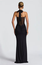 Robe longue moulante drapée à col halter robe de soirée sculptante