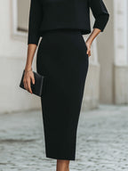 Ensemble Haut Col Bateau et Jupe Midi pour Femme