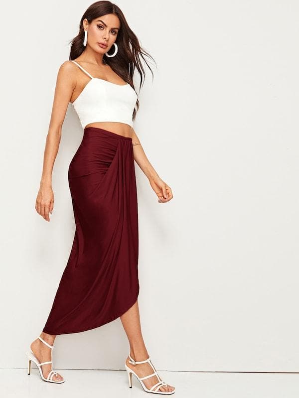 Jupe mi-longue drapée taille haute