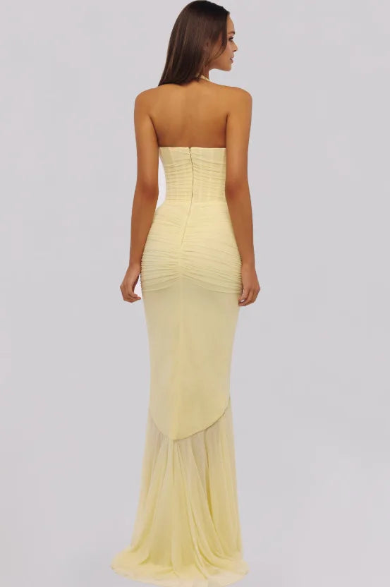 Robe longue Soleya à col licou froncée pour invités de mariage