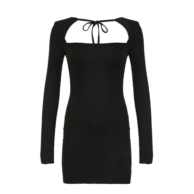 Pauline Laurent® | Robe moulante noire à manches longues