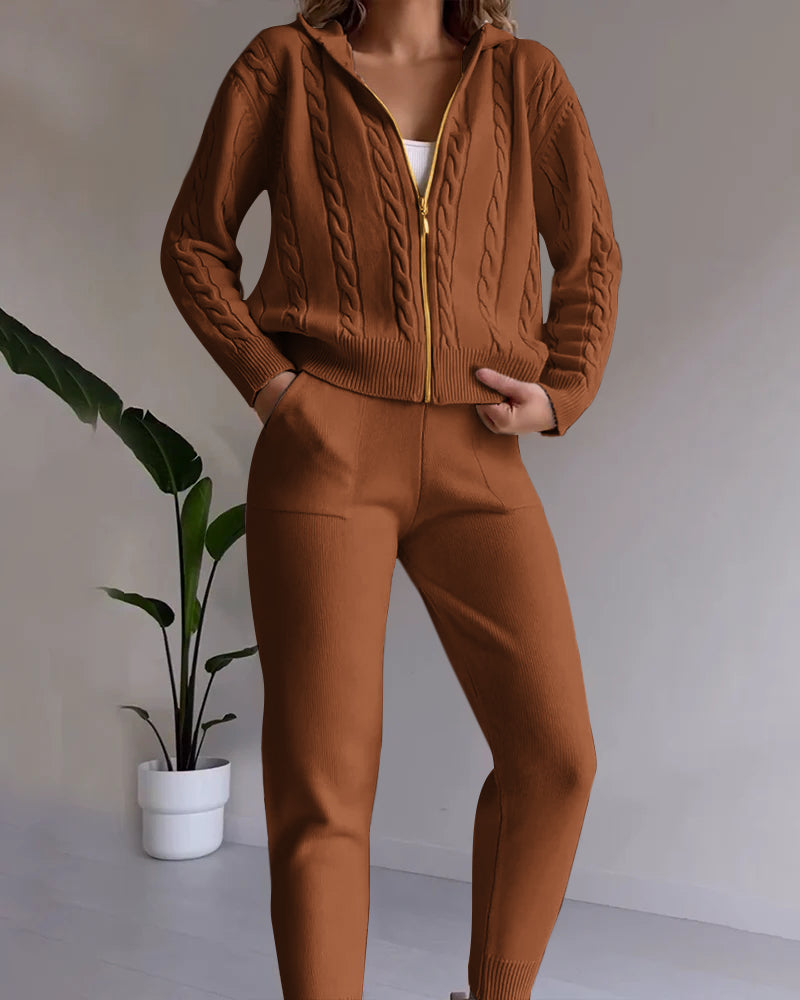 Ensemble cardigan pull torsadé jacquard décontracté