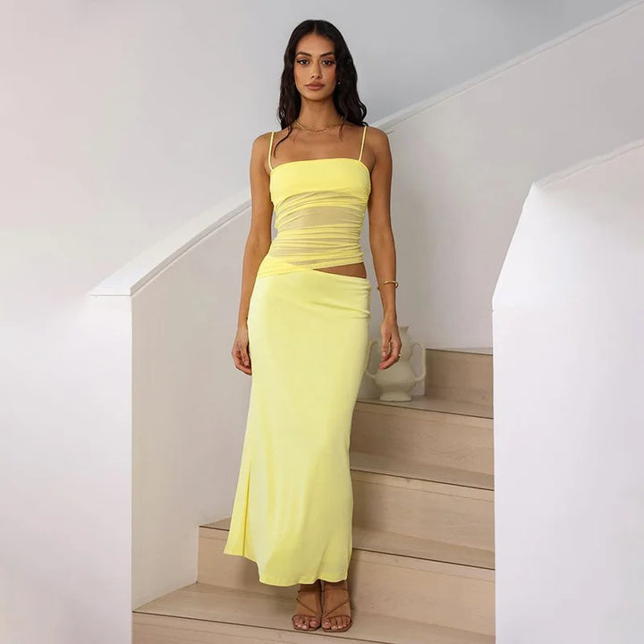 Sophie Paris® | Robe longue à bretelles fines et fente
