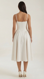 Robe mi-longue corset florale pour femme avec décolleté en cœur
