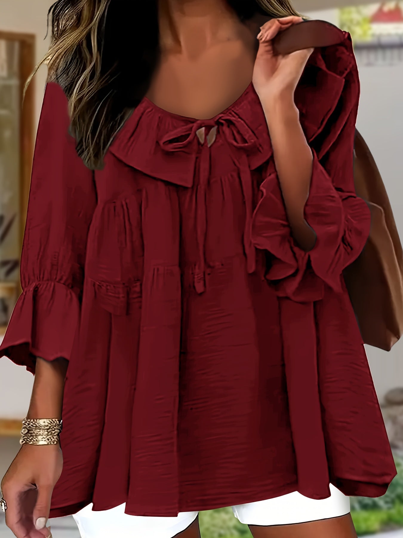 Blouse Femme Élégante à Col Volanté