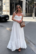 Robe longue blanche en polyester longueur cheville