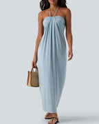 Robe longue femme drapée avec silhouette fluide et élégante