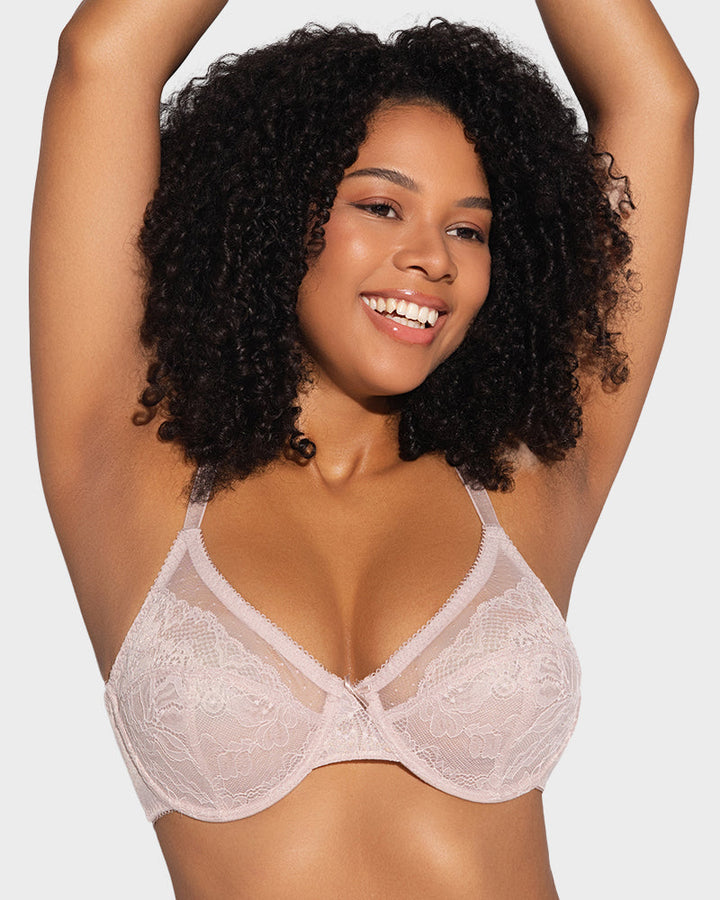 Soutien-gorge minimiseur en dentelle filet sans doublure à couverture intégrale