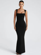 Robe Maxi Moulante Col Carré Robe de Soirée Sculptante