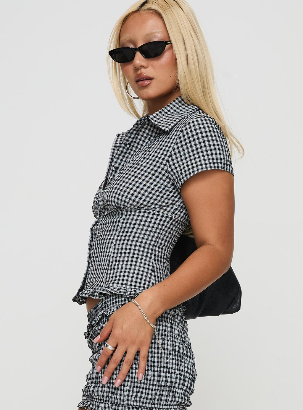 Blouse boutonnée à carreaux vichy pour femme
