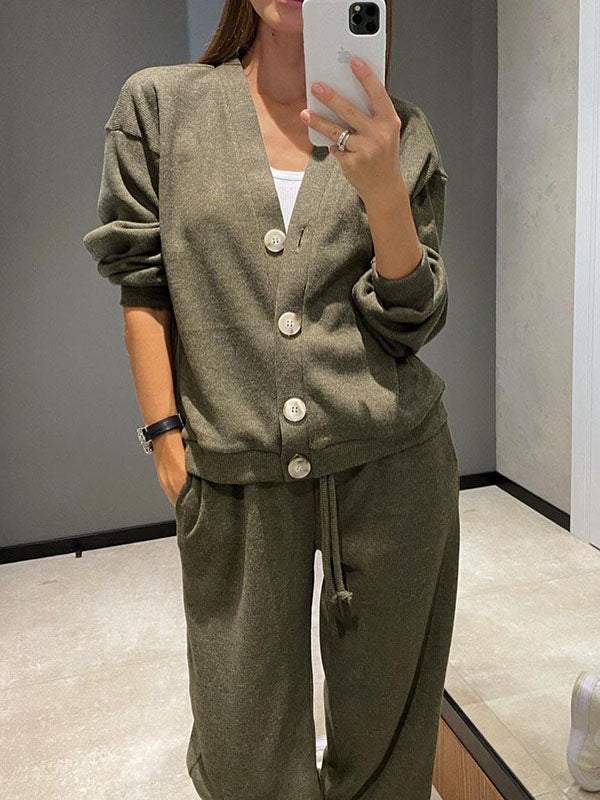 Ensemble décontracté confortable pull à col en V et pantalon