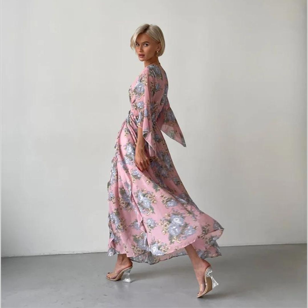 Pauline Laurent® | Robe midi florale avec décolleté en V