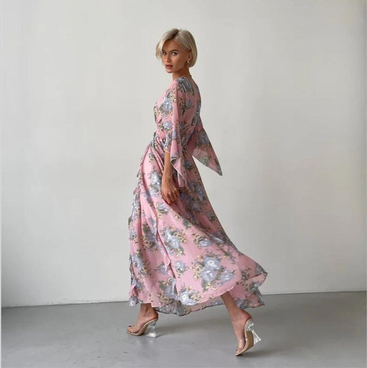 Pauline Laurent® | Robe midi florale avec décolleté en V