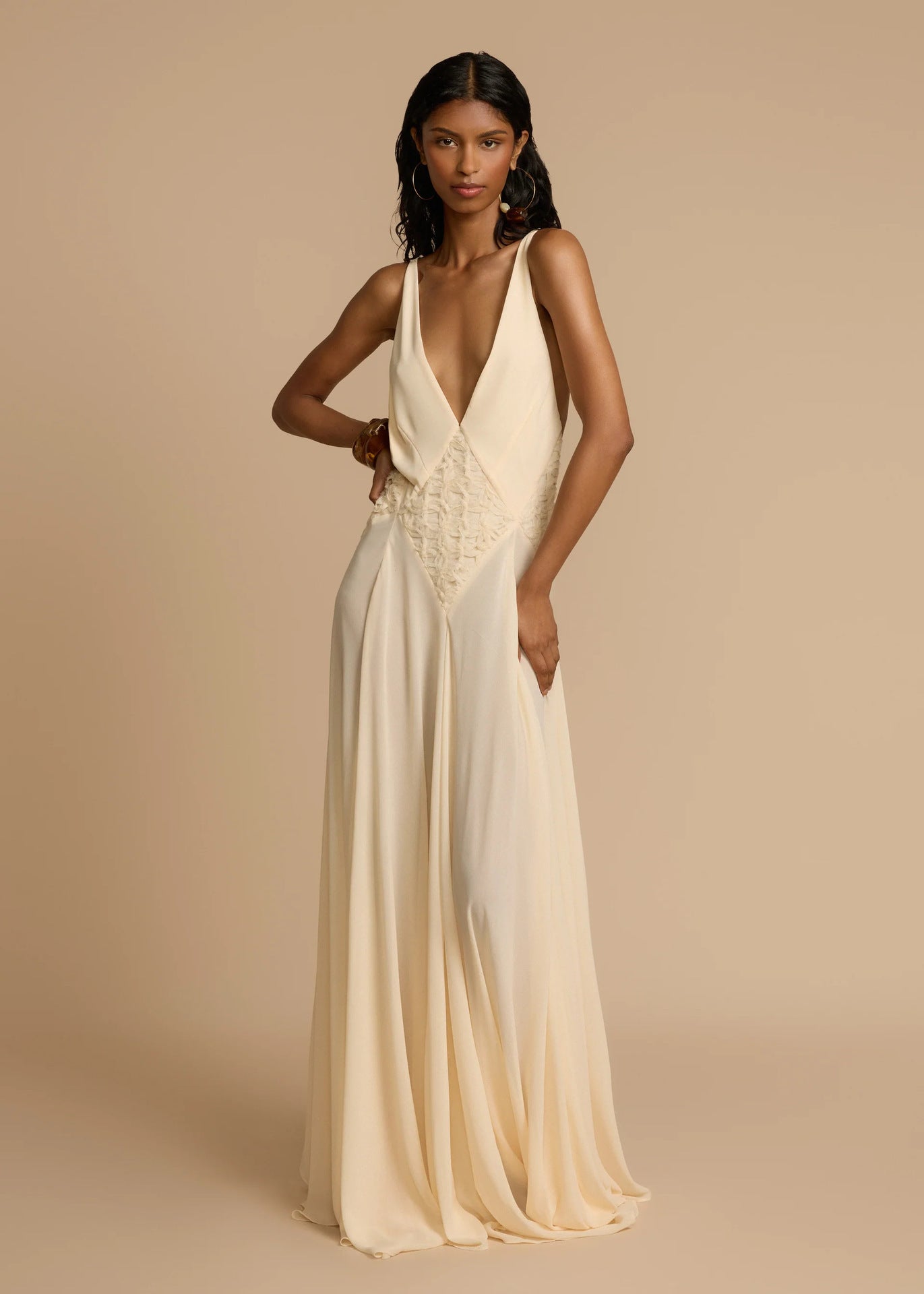 Robe Maxi Blanche à Col V Profond en Dentelle, Fluide, à Bretelles, Robe de Vacances