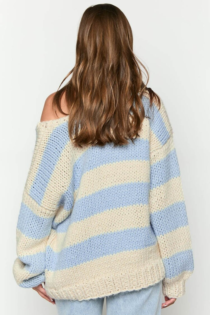 Pull en maille rayé confortable à épaules dénudées