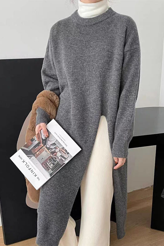 Robe-pull tricotée à fente latérale