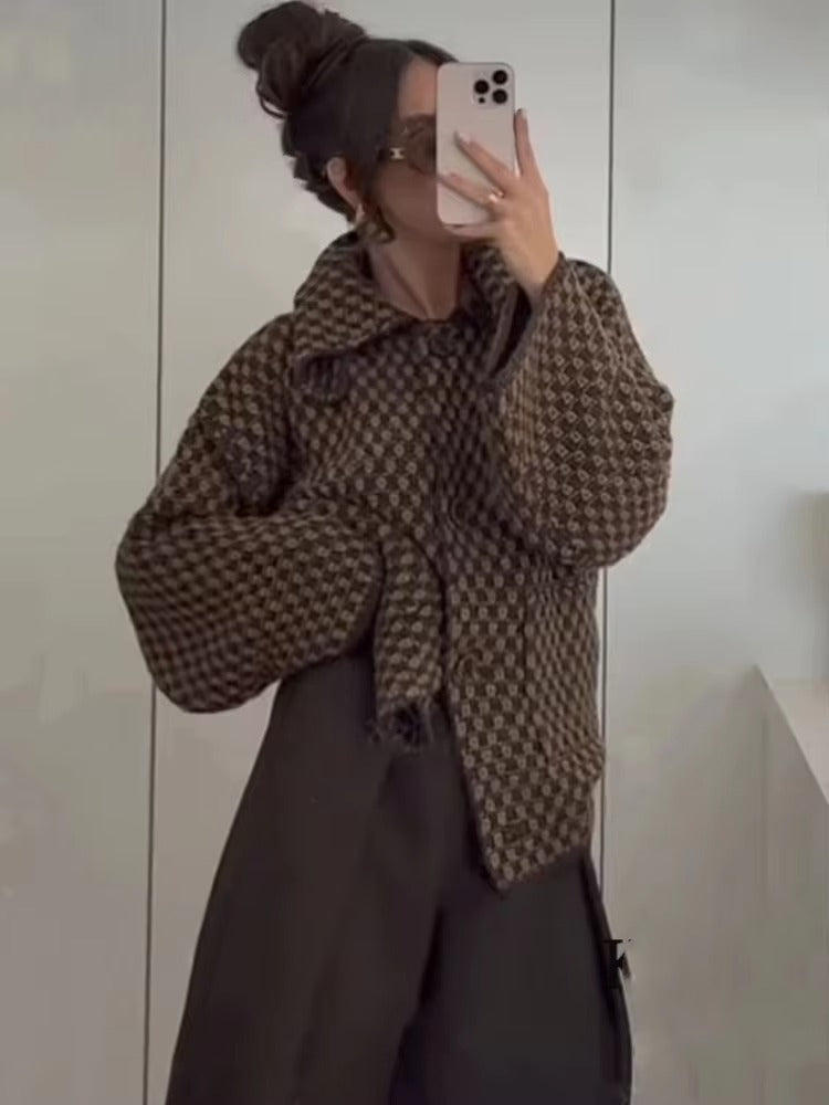Cardigan en tricot jacquard oversize pour femmes