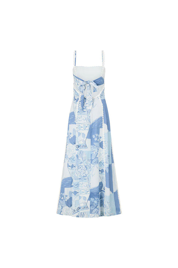 Sophie Paris® | Robe Maxi à Nouer au Dos avec Galon Ric Rac et Imprimé Unique