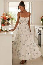 Robe midi à bretelles spaghetti en polyester blanche
