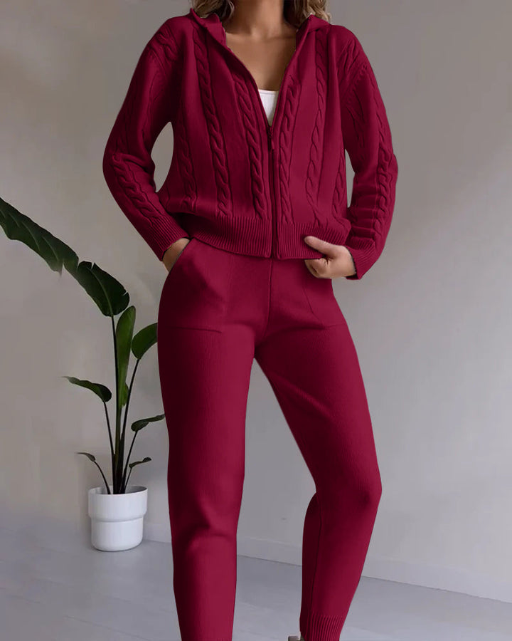 Ensemble cardigan pull torsadé jacquard décontracté