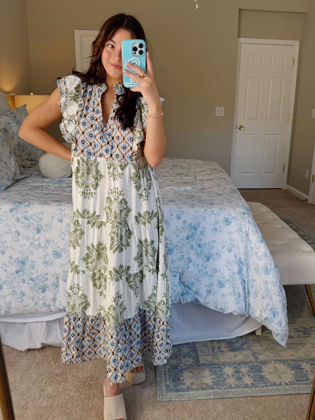 Robe longue à imprimé floral avec manches volantées pour femme