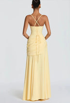 Robe Maxi Jaune Drapée Froncée pour Femme