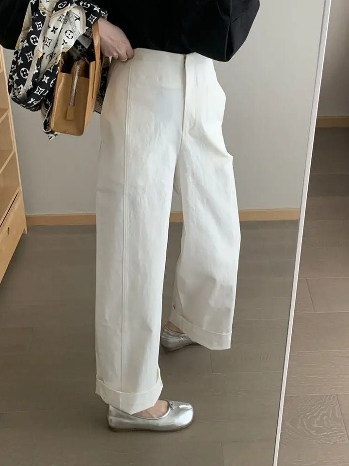 Léa Blanchet® | Pantalon droit en toile à revers
