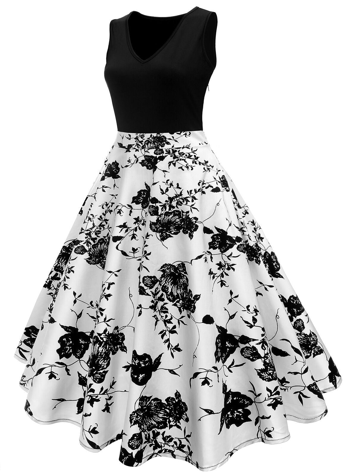 Robe cocktail vintage des années 1950 à ligne A et imprimé floral