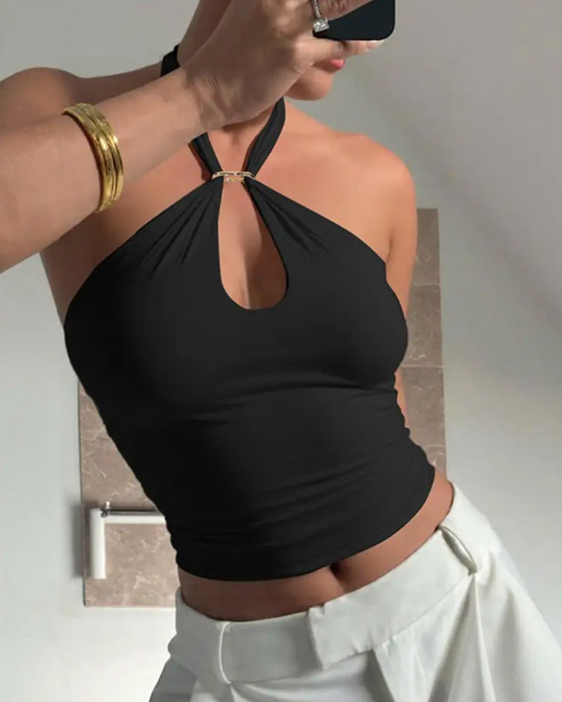 Top caraco à fines bretelles en mélange coton avec lacets, coupe skinny