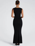 Robe Maxi Moulante Col Carré Robe de Soirée Sculptante
