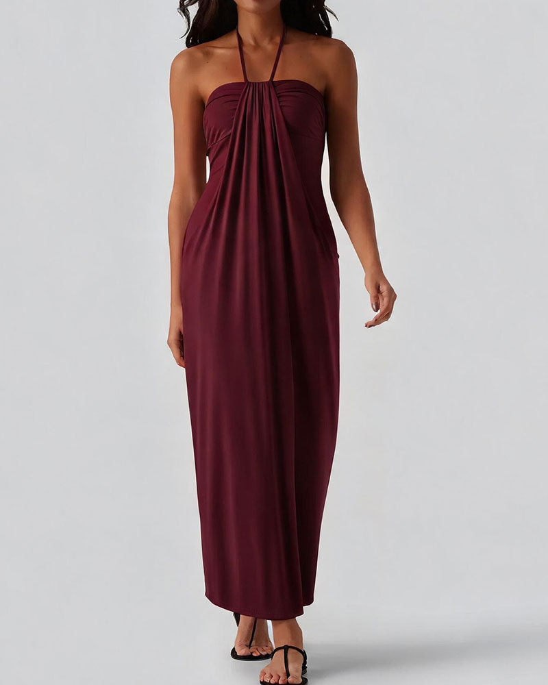 Robe drapée longue pour femme adaptée aux soirées et cérémonies