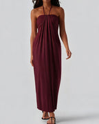 Robe drapée longue pour femme adaptée aux soirées et cérémonies