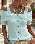 Blouse Femme Épaules Dénudées Manches Courtes Unie