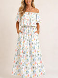 Robe maxi d'été florale pour femme à épaules dénudées