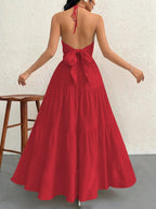 Robe Longue À Étage Dos Nu à Col Halter