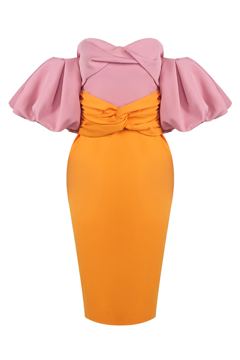 Robe mi-longue à manches ballon bicolore