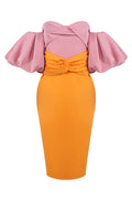 Robe mi-longue à manches ballon bicolore