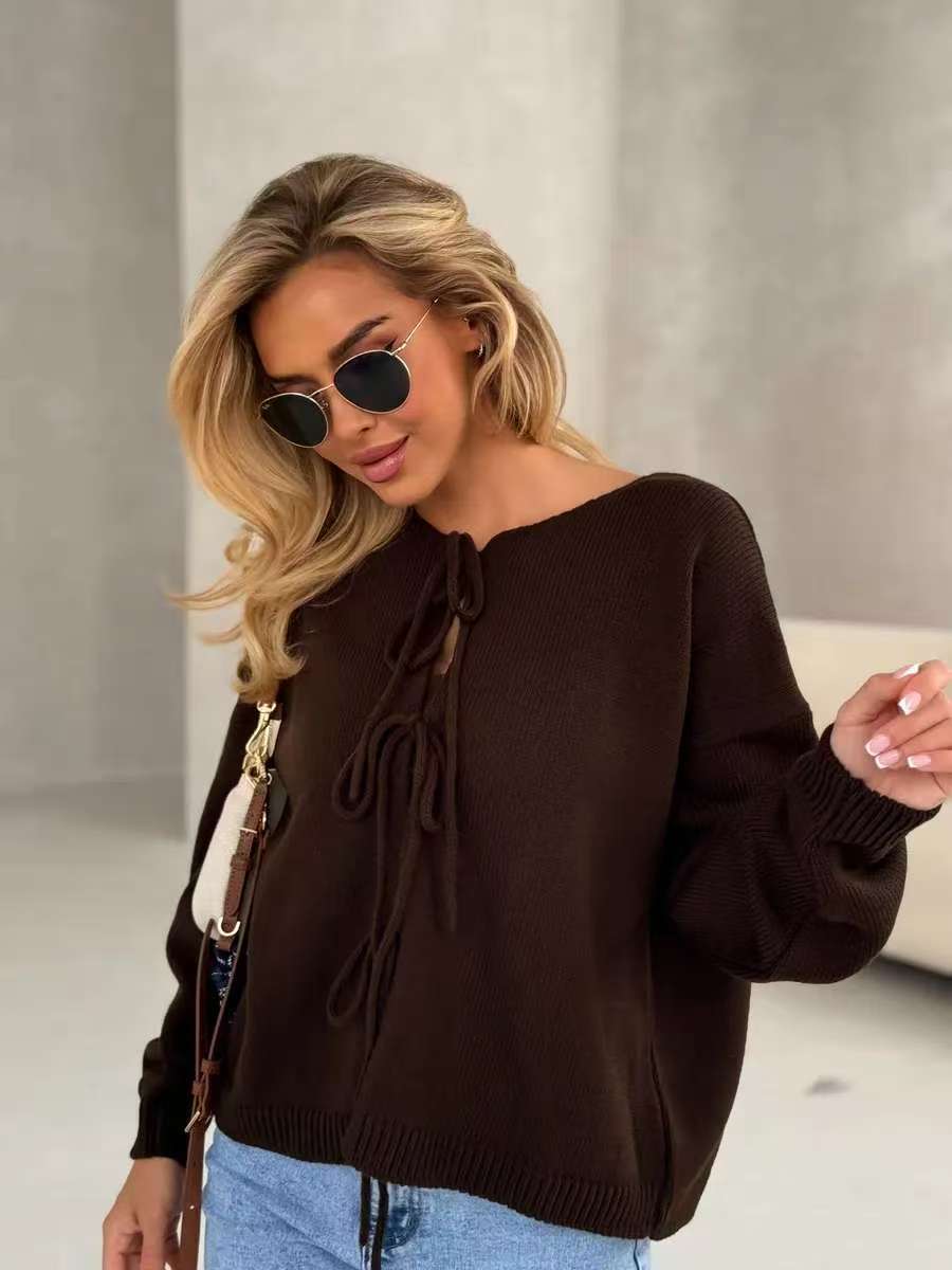 Chic Cardigan Court à Lacets en Dentelle