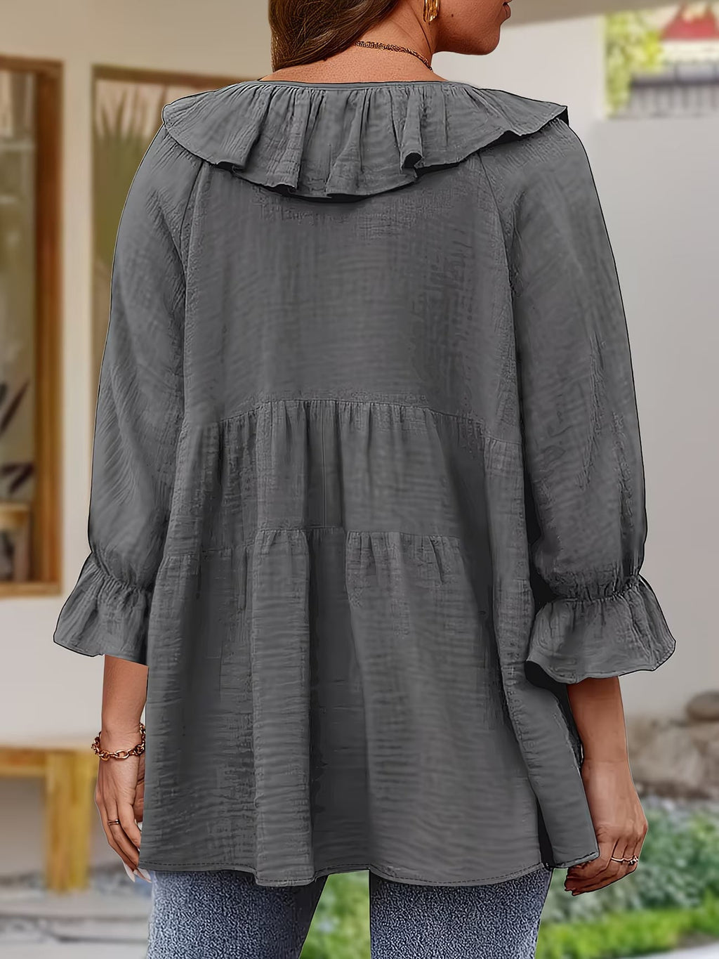 Blouse Femme Élégante à Col Volanté