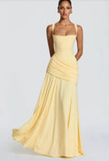 Robe Maxi Jaune Drapée Froncée pour Femme