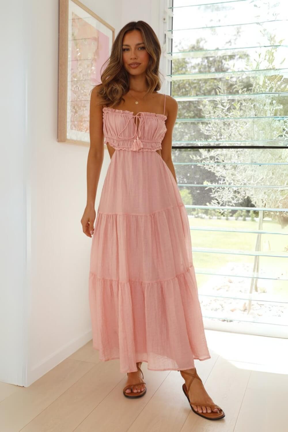 Robe mi-longue en mélange coton chiffon