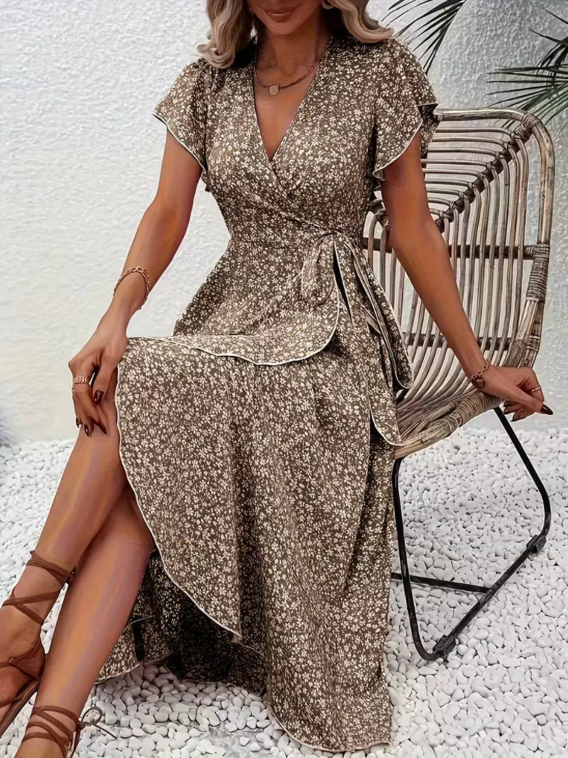 Robe portefeuille à imprimé floral avec décolleté en V