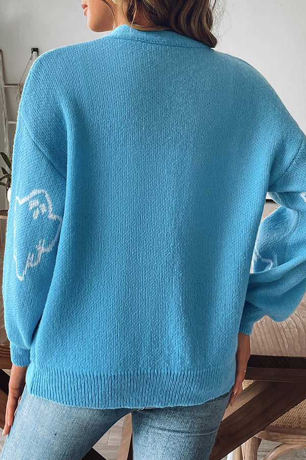 Pull en tricot confortable d'Halloween avec fantôme et boutons devant