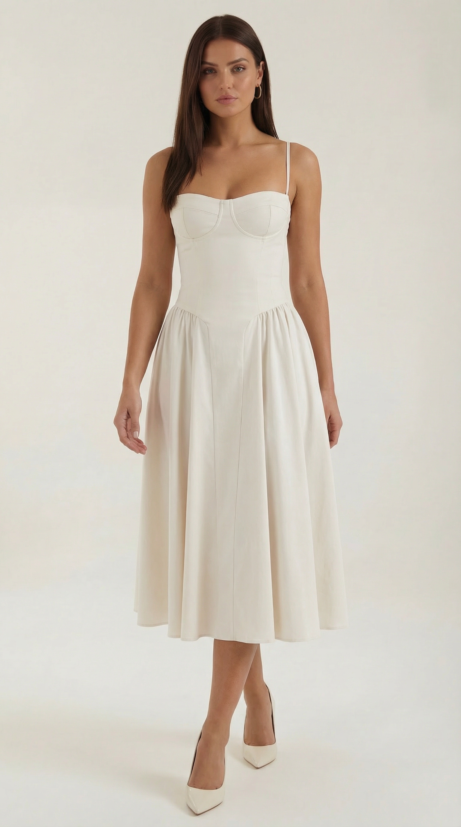 Robe mi-longue corset florale pour femme avec décolleté en cœur